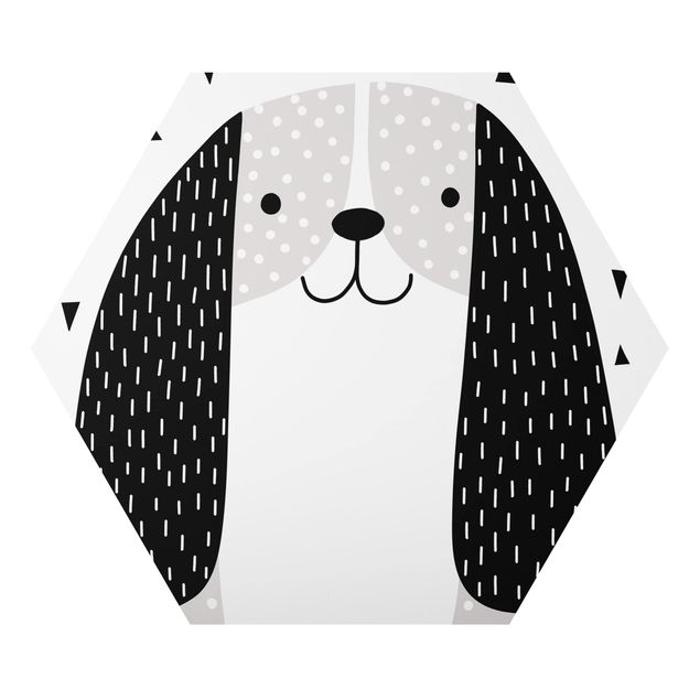 Hexagon Bild Alu-Dibond - Tierpark mit Mustern - Hund