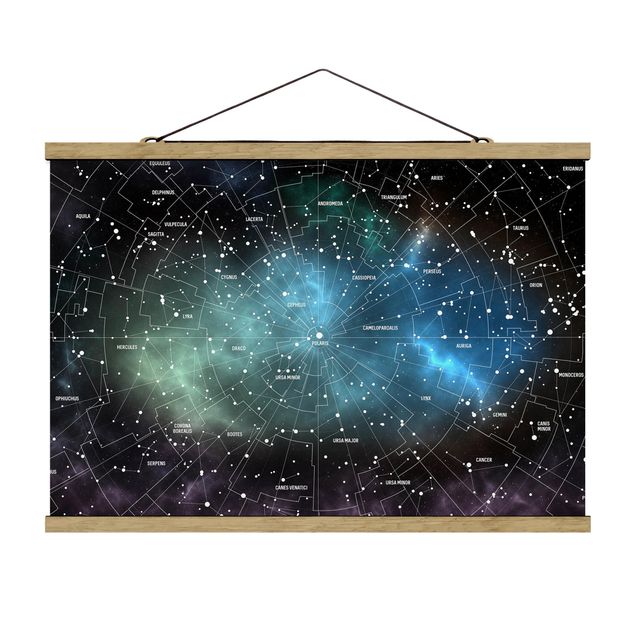 Stoffbild mit Posterleisten - Sternbilder Karte Galaxienebel - Querformat 3:2