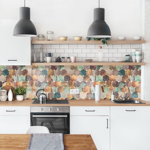Küchenrückwand - Türkise Geometrie goldenes Art Deco II