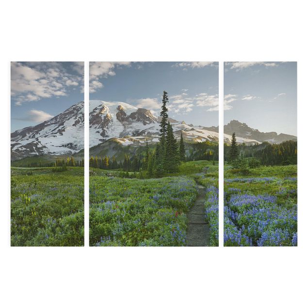 Leinwandbild 3-teilig - Bergblick Wiesenpfad - Triptychon
