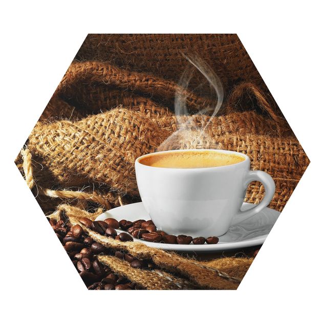 Hexagon Bild Alu-Dibond - Kaffee am Morgen