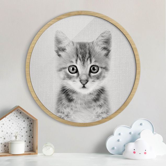 Runde Bilder mit Rahmen Baby Katze Killi Schwarz Weiß