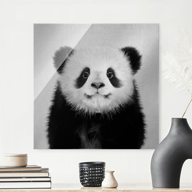 Glas Magnettafel Baby Panda Prian Schwarz Weiß