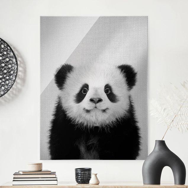Glas Magnetboard Baby Panda Prian Schwarz Weiß