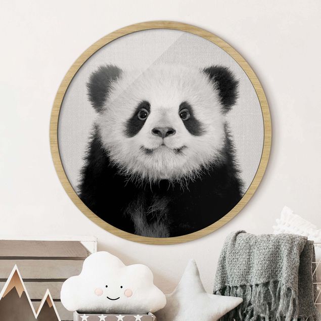Runde gerahmte Bilder Baby Panda Prian Schwarz Weiß