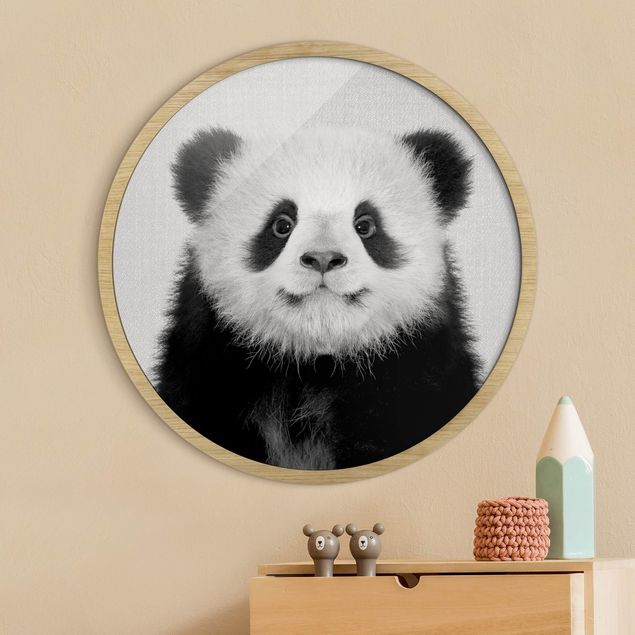 Rundes Gerahmtes Bild - Baby Panda Prian Schwarz Weiß