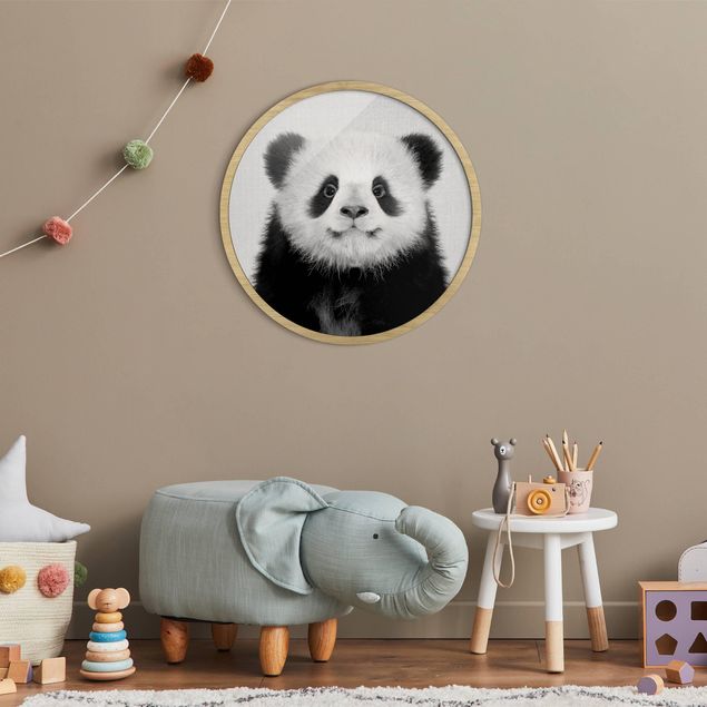 Rundes Gerahmtes Bild - Baby Panda Prian Schwarz Weiß