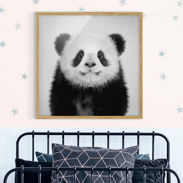 Bild mit Rahmen - Baby Panda Prian Schwarz Weiß - Quadrat - 1:1