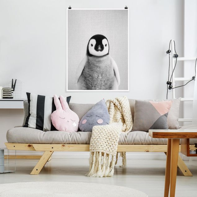 Poster - Baby Pinguin Pepe Schwarz Weiß - Hochformat 3:4
