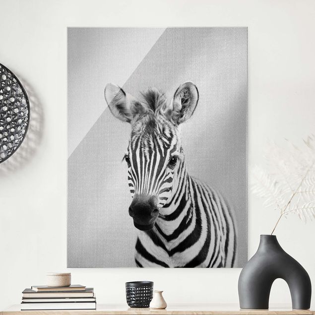 Glasbild - Baby Zebra Zoey Schwarz Weiß - Hochformat