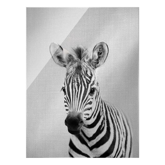 Glasbild - Baby Zebra Zoey Schwarz Weiß - Hochformat