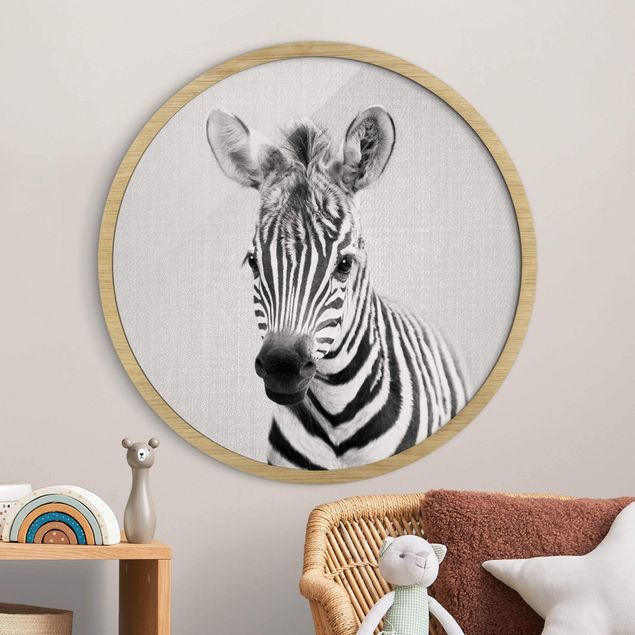 Runde Bilder mit Rahmen Baby Zebra Zoey Schwarz Weiß