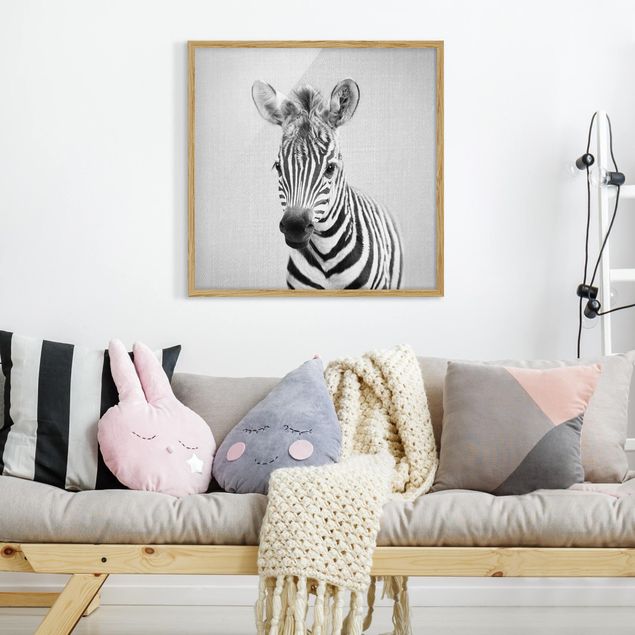 Bild mit Rahmen - Baby Zebra Zoey Schwarz Weiß - Quadrat - 1:1