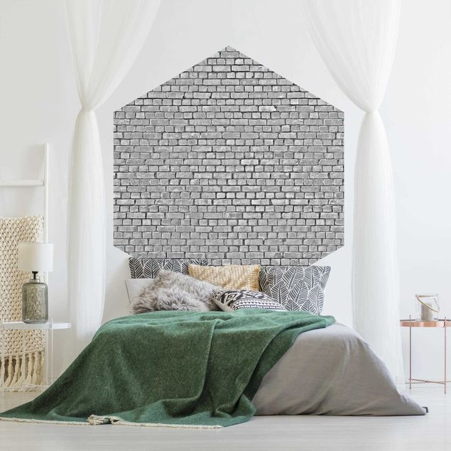 Hexagon Fototapete selbstklebend - Backstein Ziegeltapete schwarz weiß