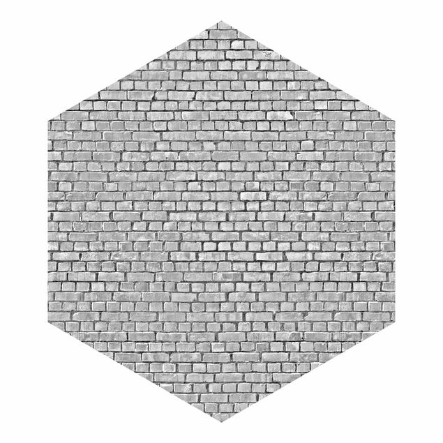 Hexagon Fototapete selbstklebend - Backstein Ziegeltapete schwarz weiß