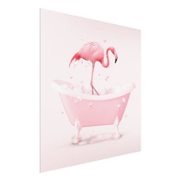 Glasbild - Badewannen Flamingo - Quadrat 1:1