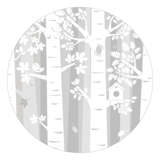 Runde Tapete selbstklebend - Bäume im Wald Grau