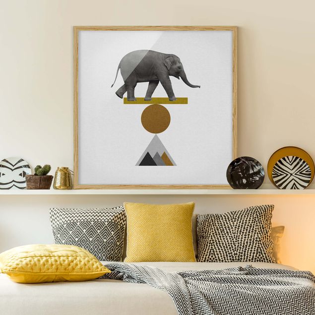 Bild mit Rahmen - Balancekunst Elefant - Quadrat
