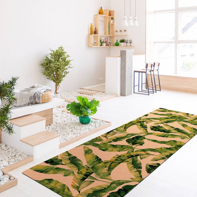 Teppich grün Bananenblatt Aquarell Muster