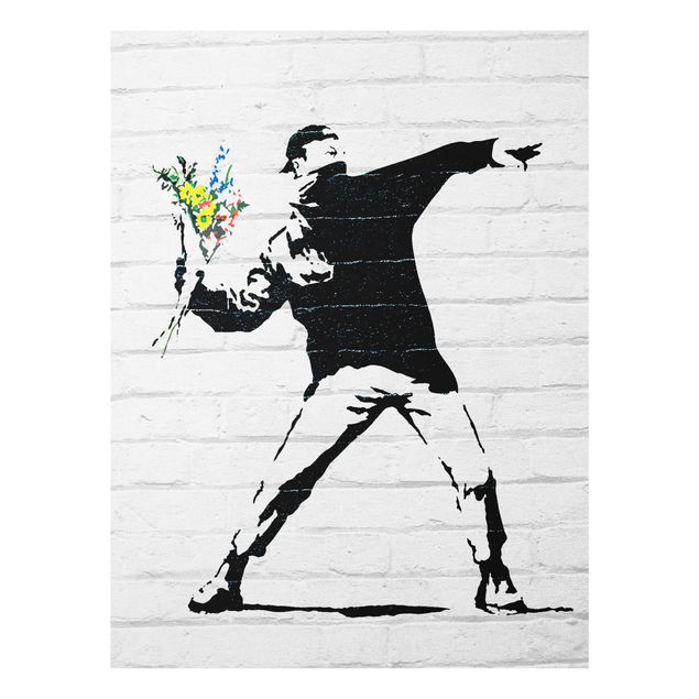 Glasbild - Blumenwerfer - Brandalised ft. Graffiti by Banksy - Hochformat