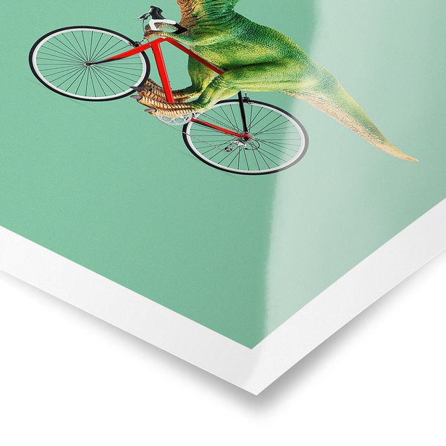 Poster - Jonas Loose - Dinosaurier mit Fahrrad - Hochformat 3:2