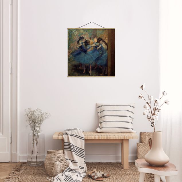 Stoffbild mit Posterleisten - Edgar Degas - Blaue Tänzerinnen - Quadrat 1:1