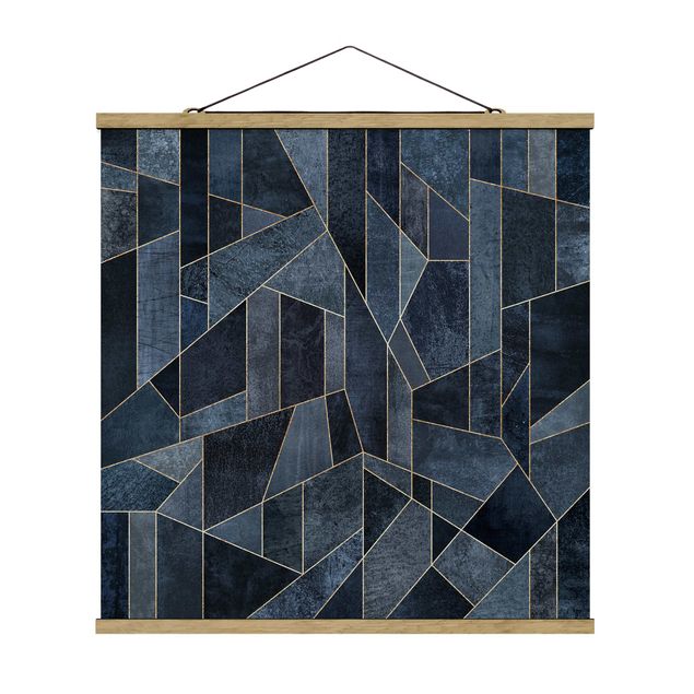 Stoffbild mit Posterleisten - Elisabeth Fredriksson - Blaue Geometrie Aquarell - Quadrat 1:1