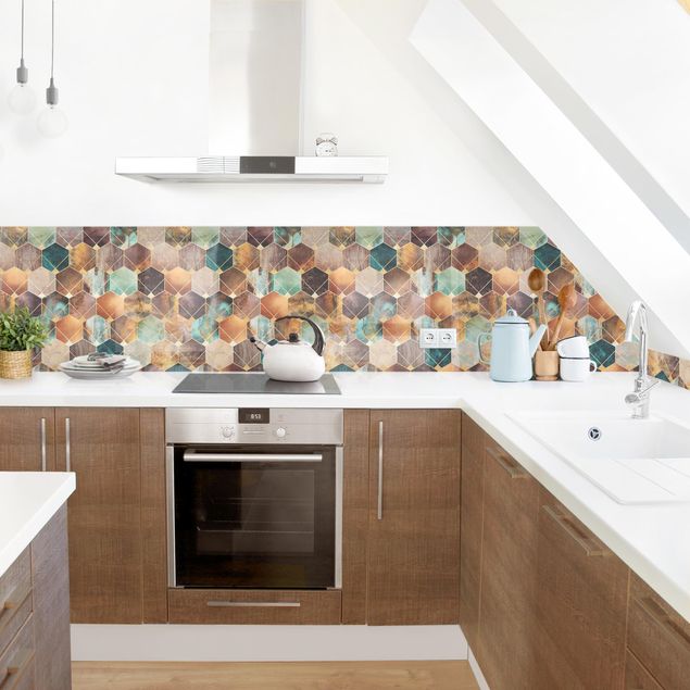 Küchenrückwand - Türkise Geometrie goldenes Art Deco II