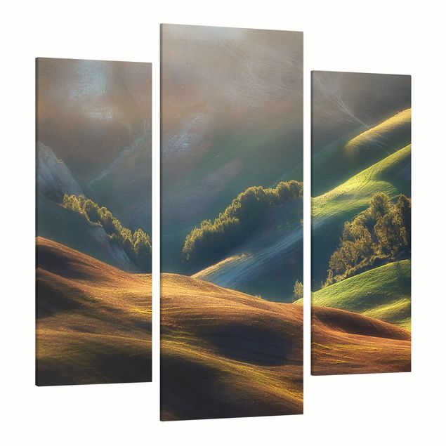Leinwandbild 3-teilig - Toskana am Morgen - Galerie Triptychon