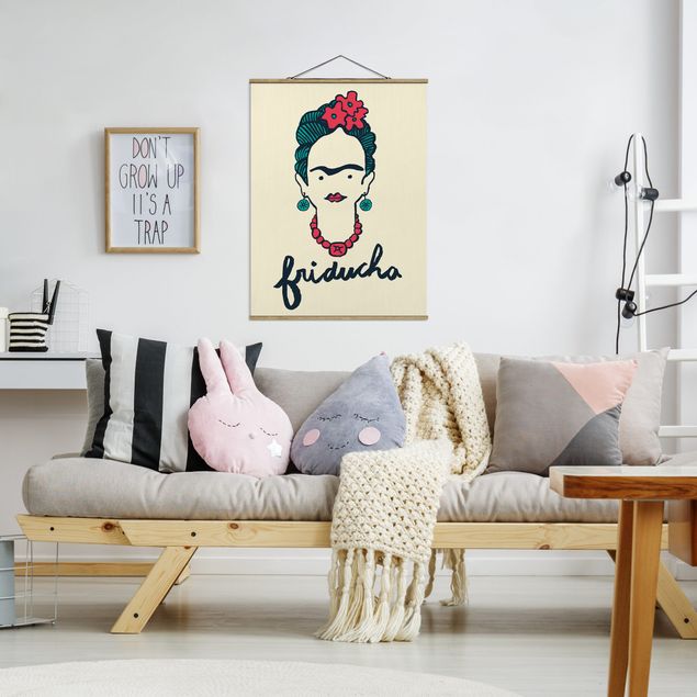 Stoffbild mit Posterleisten - Frida Kahlo - Friducha - Hochformat 3:4