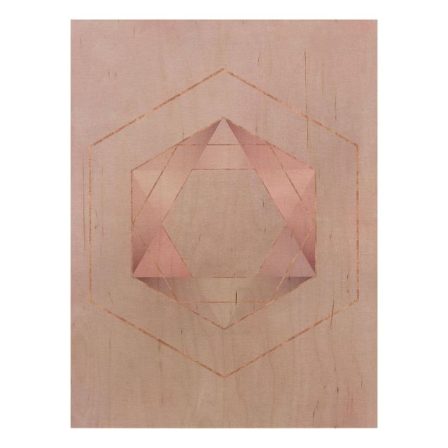 Holzbild - Geometrie in Rosa und Gold I - Hochformat 4:3