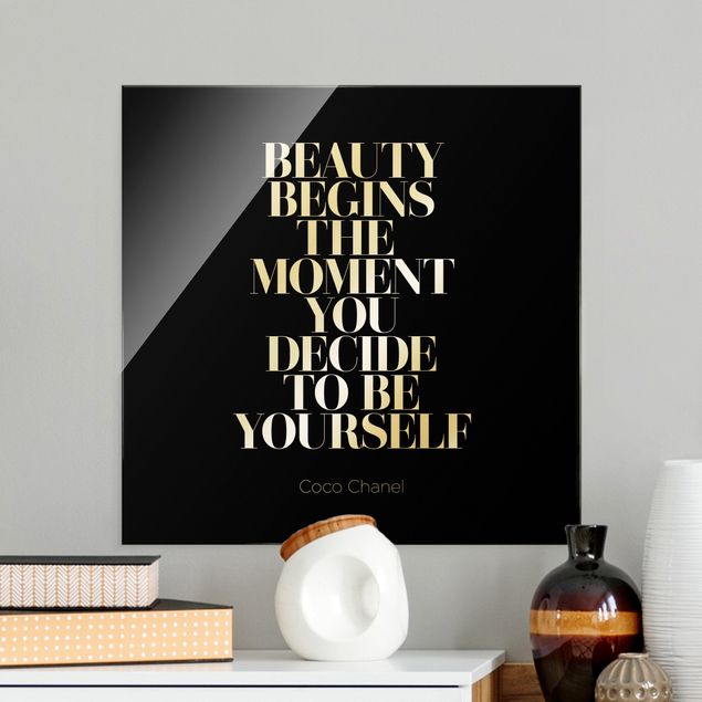 Glasbild - Be yourself Coco Chanel Schwarz - Quadrat 1:1