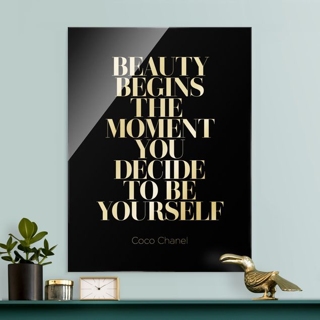 Glasbild - Be yourself Coco Chanel Schwarz - Hochformat 3:4