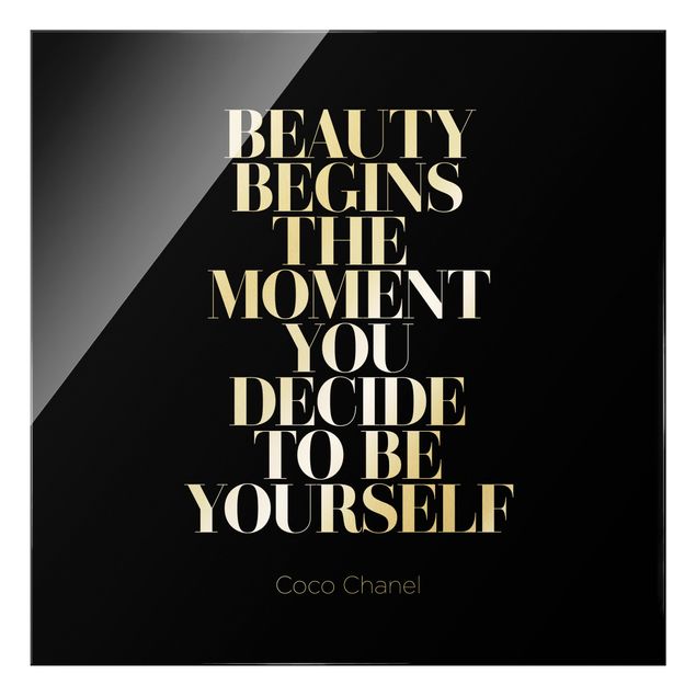 Glasbild - Be yourself Coco Chanel Schwarz - Quadrat 1:1