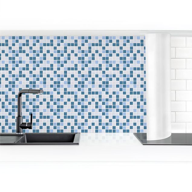 Küchenrückwand - Mosaikfliesen Blau Grau