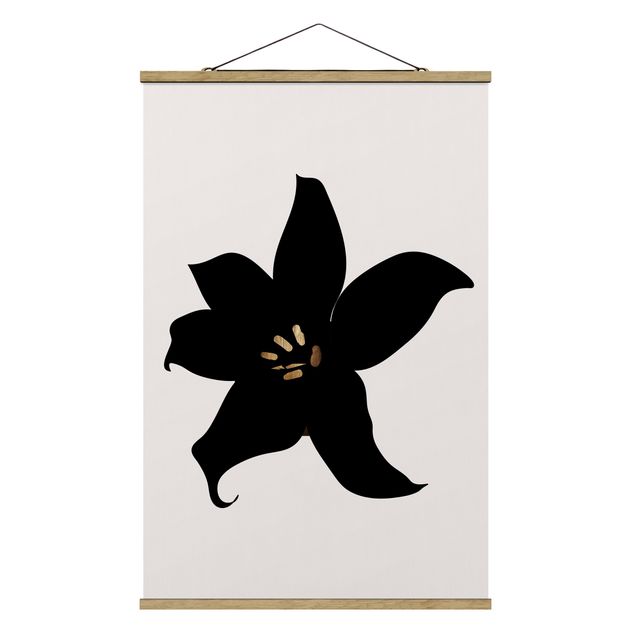 Stoffbild mit Posterleisten - Grafische Pflanzenwelt - Orchidee Schwarz und Gold - Hochformat 2:3