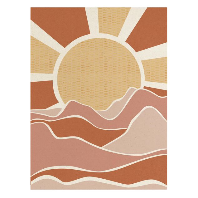 Leinwandbild Gold - Berglandschaft mit goldenem Sonnenaufgang - Hochformat 4:3