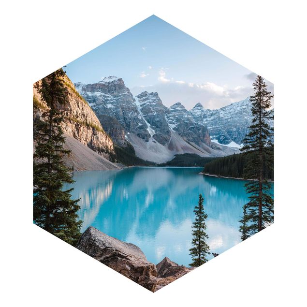 Hexagon Fototapete selbstklebend - Bergsee