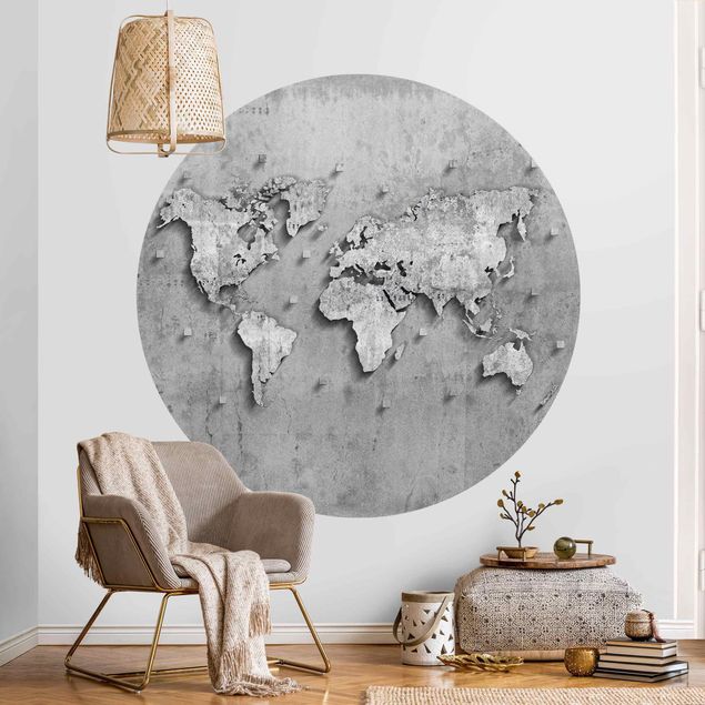 Runde Tapete selbstklebend - Beton Weltkarte
