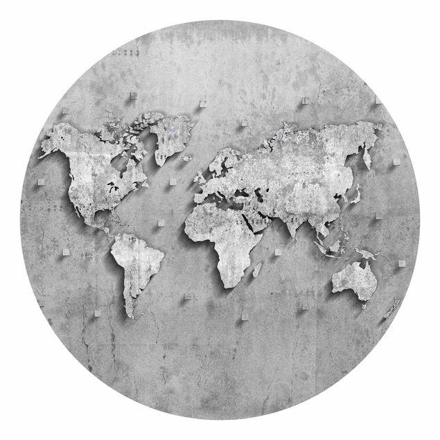 Runde Tapete selbstklebend - Beton Weltkarte