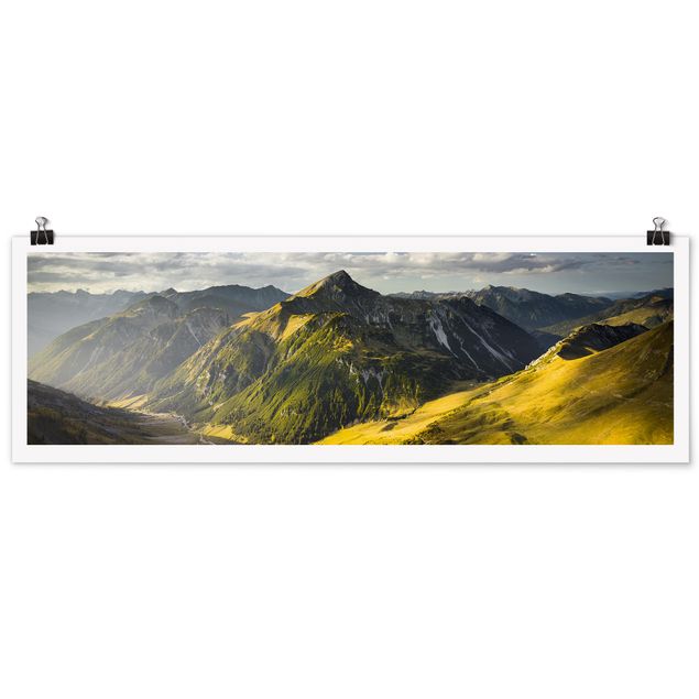 Poster - Berge und Tal der Lechtaler Alpen in Tirol - Panorama Querformat