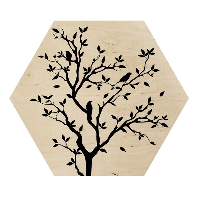 Hexagon Bild Holz - No.YK14 Zwitschernder Baum