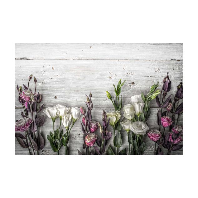 Grauer Teppich Tulpen-Rose Shabby Holzoptik
