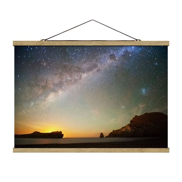 Stoffbild mit Posterleisten - Sternenhimmel über dem Meer - Querformat 3:2