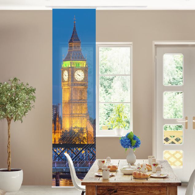 Schiebegardinen Set - Big Ben und Westminster Palace in London bei Nacht - Flächenvorhänge