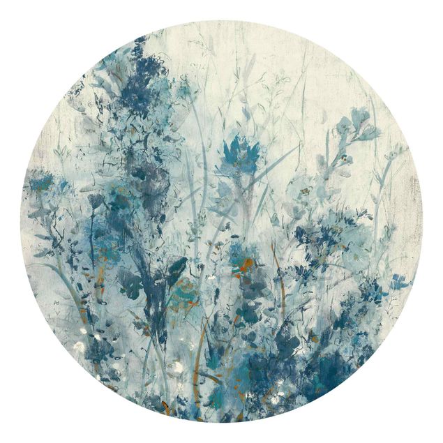 Runde Tapete selbstklebend - Blaue Frühlingswiese I