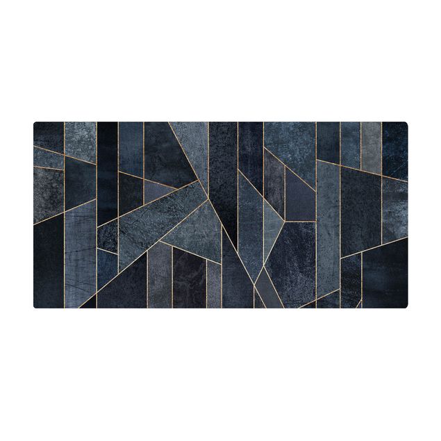 Kork-Teppich - Blaue Geometrie Aquarell - Querformat 2:1