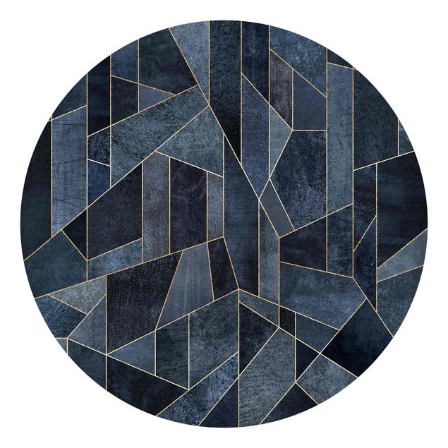 Runde Tapete selbstklebend - Blaue Geometrie Aquarell