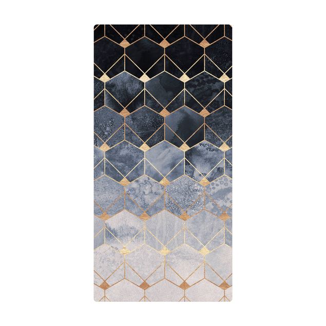 Kork-Teppich - Blaue Geometrie goldenes Art Deco - Hochformat 1:2