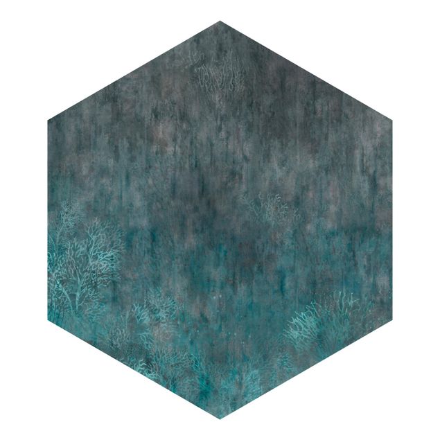 Hexagon Tapete selbstklebend - Blauer Korallengrund